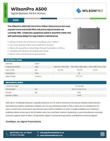 wilsonpro a500 specification sheet