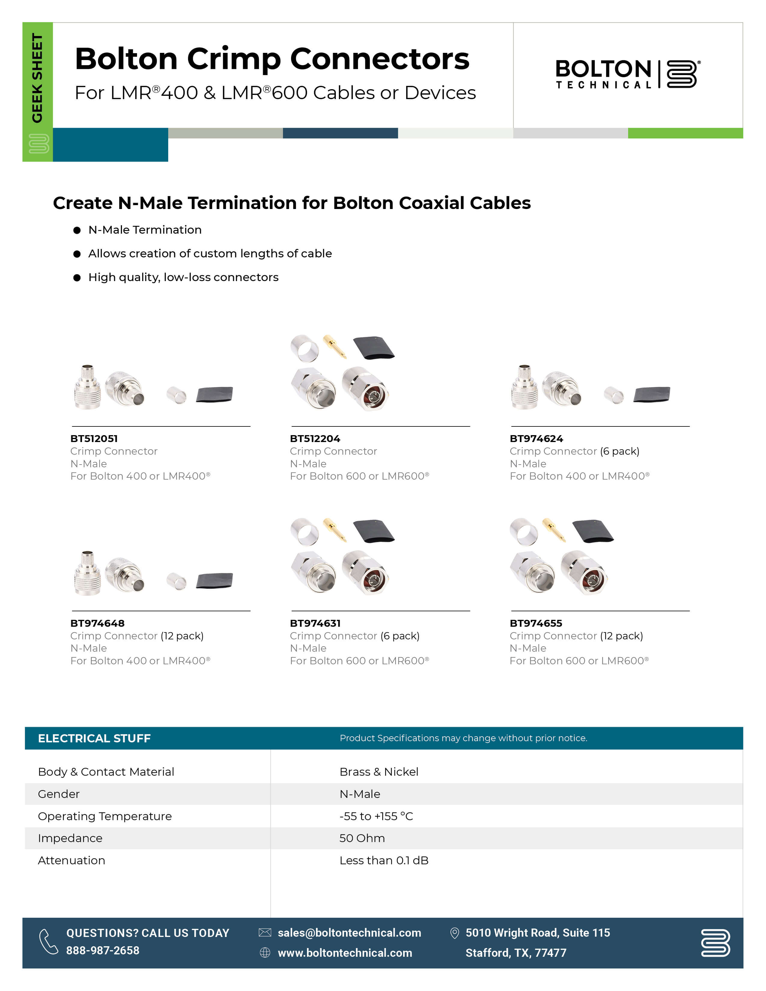 coaxial crimp connector spec sheet