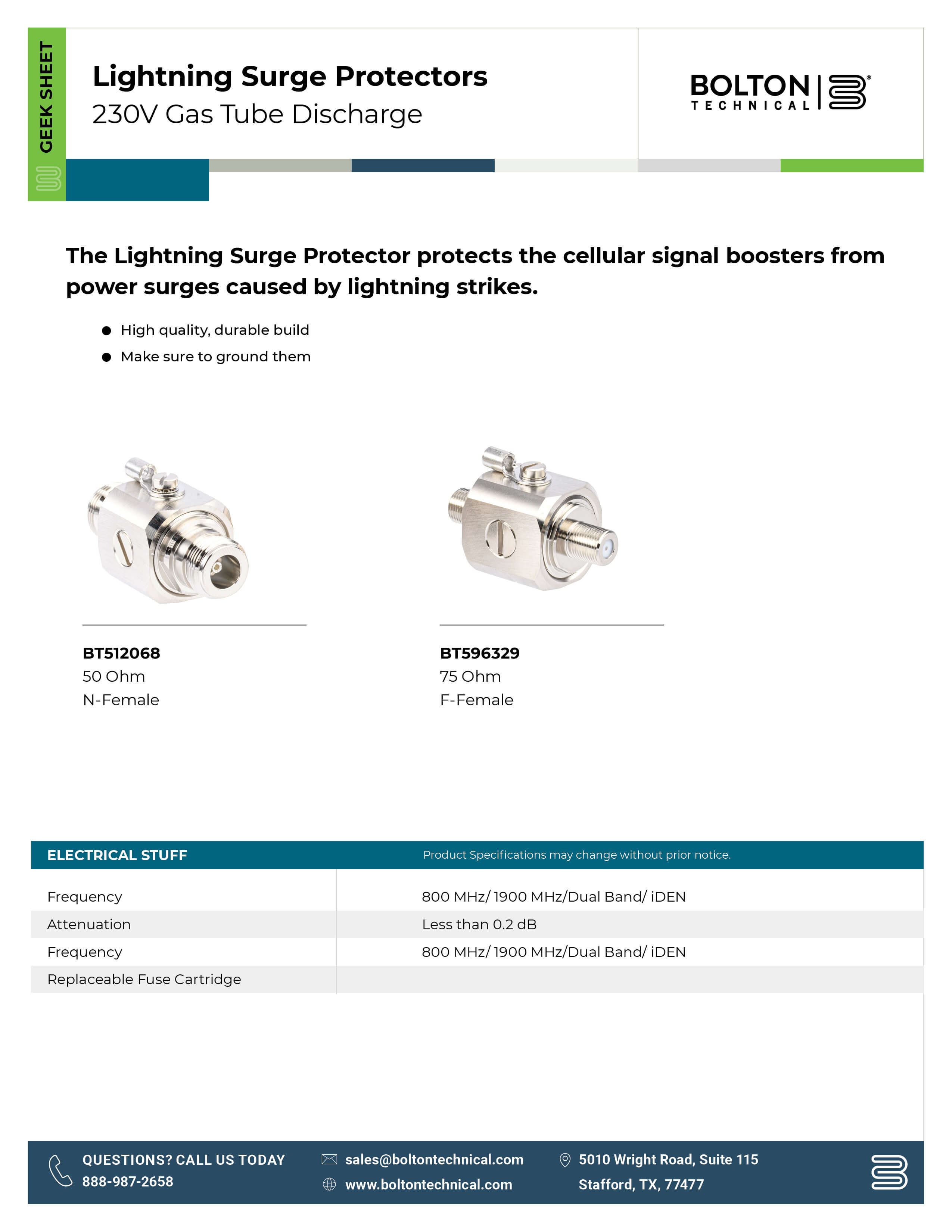 lightning surge protector specifications sheet