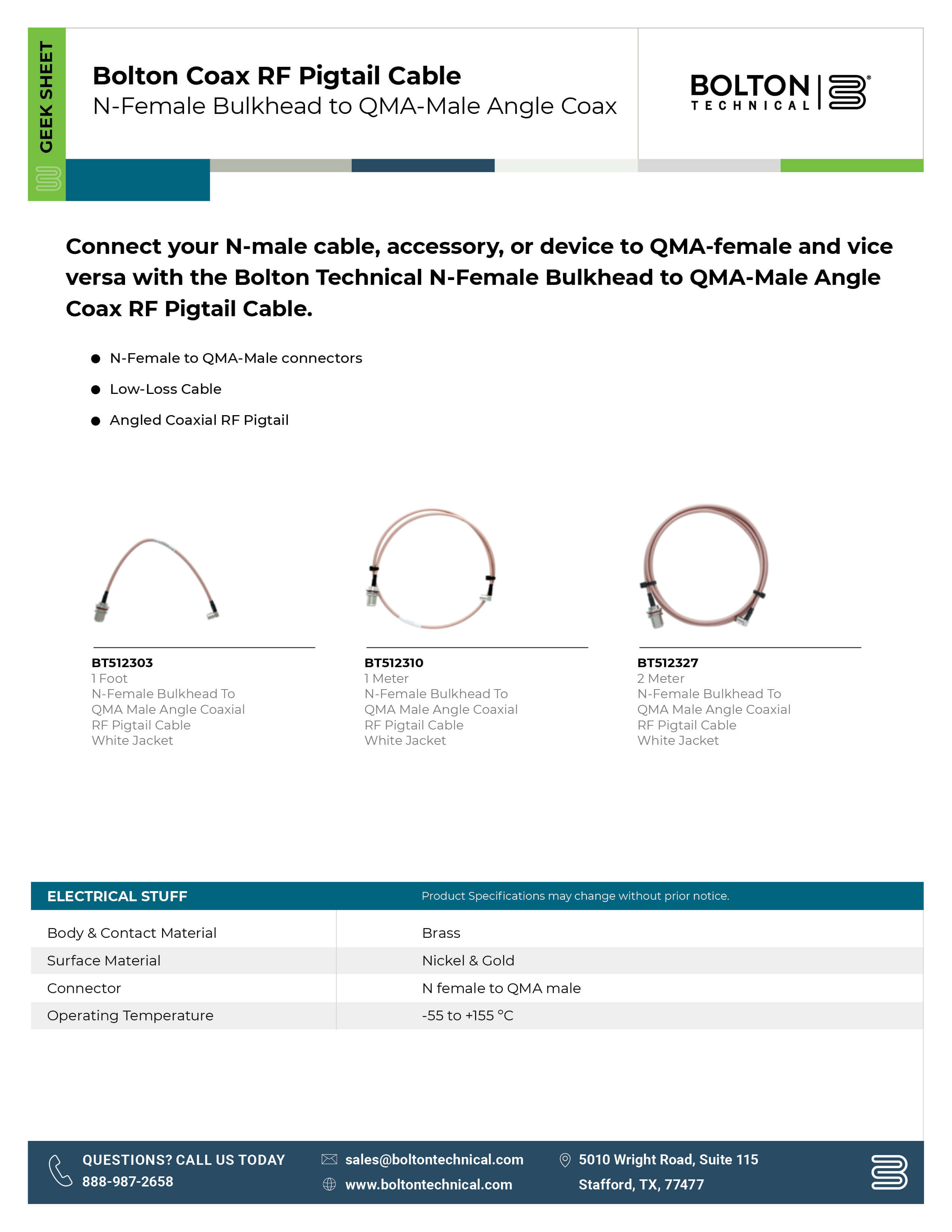bolton pigtail cable specifications