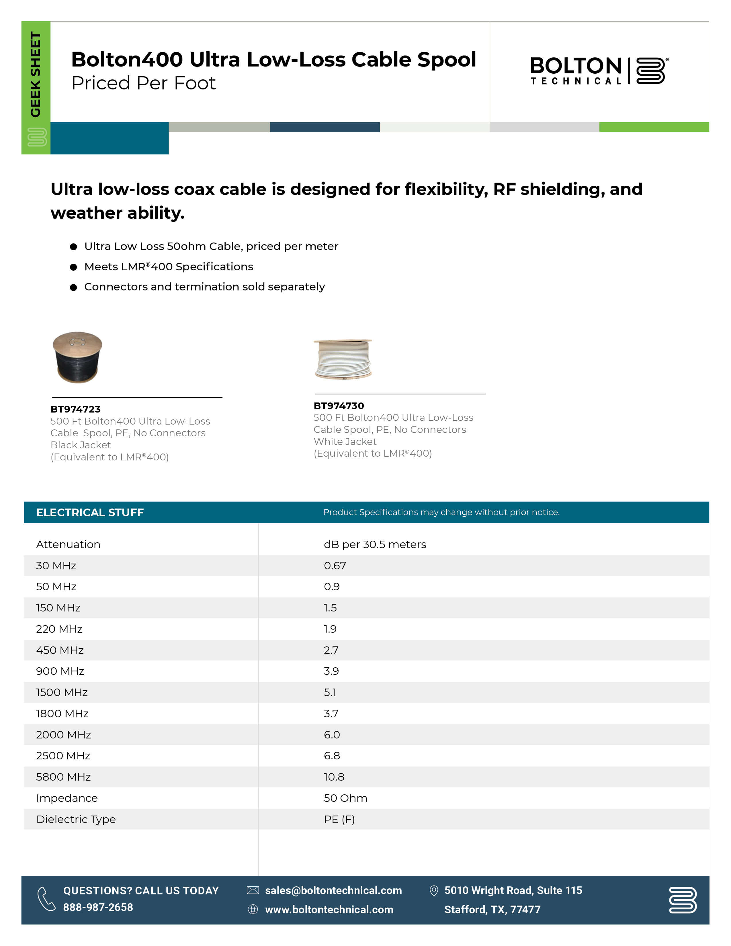 bolton 400 spool specifications sheet