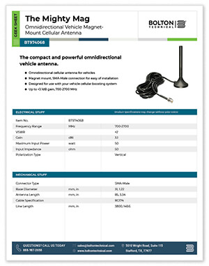 magnet mount antenna specifications sheet