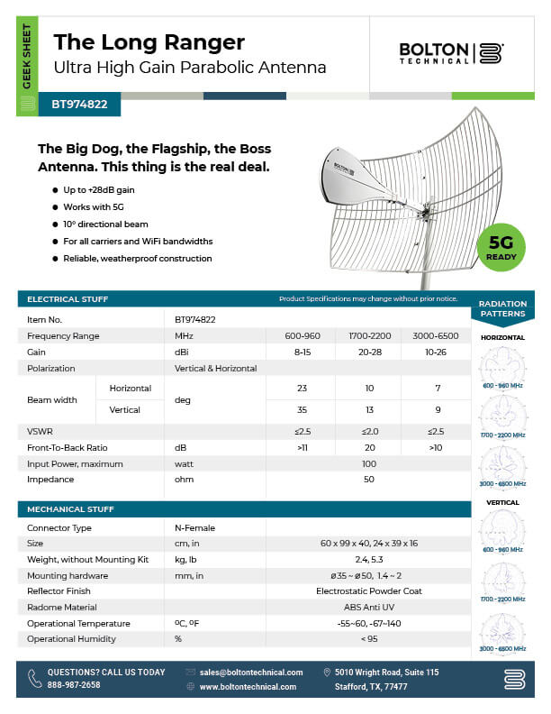 ultra high gain parabolic antenna specifications